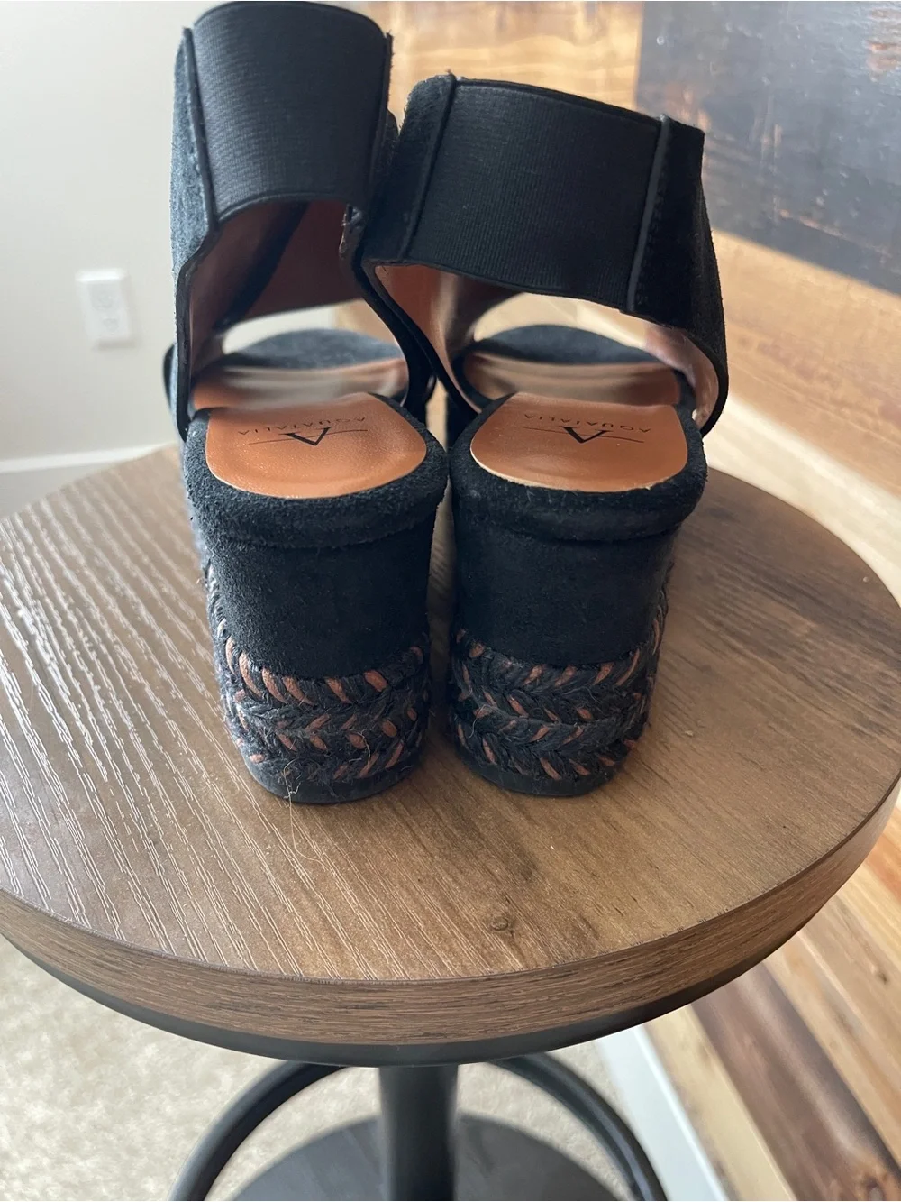 Aquatalia Black Suede Crisscross Slingback Wedge Sandals